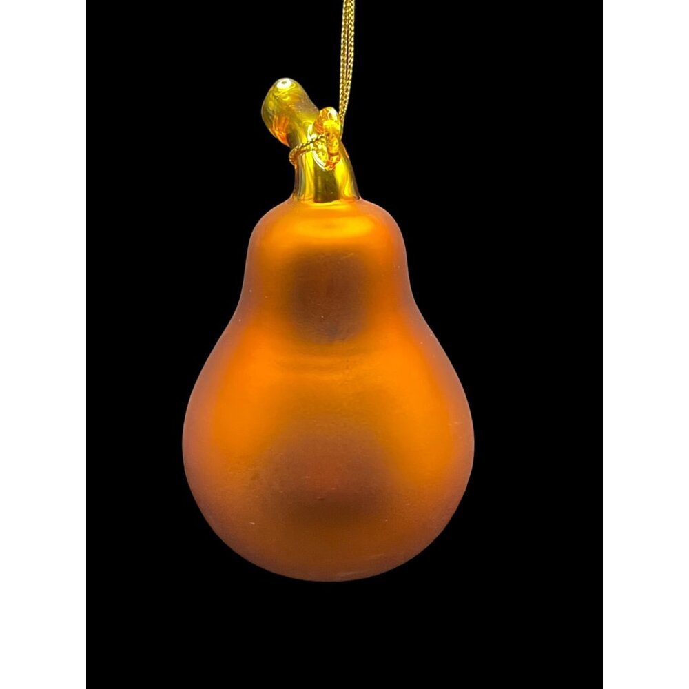 Vintage Handcrafted Blown Glass Pear Ornament Amber & Gold Finish